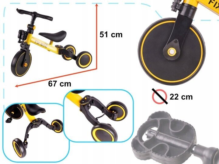 Tasakaaluratas Trike Fix Mini 8", kollane цена и информация | Jooksurattad | kaup24.ee