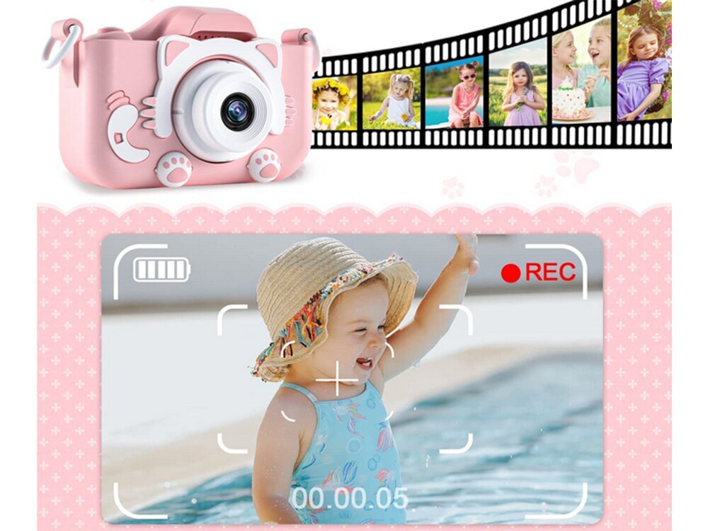 Laste digikaamera, roosa цена и информация | Fotoaparaadid | kaup24.ee