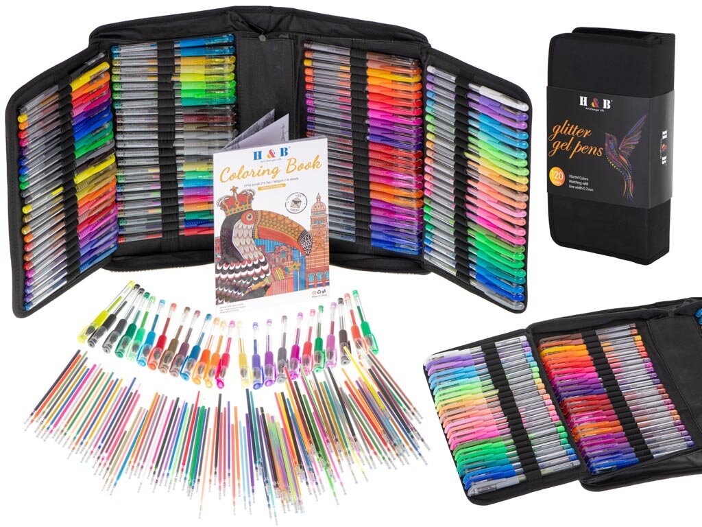 Ümbris värviliste geelpliiatsite jaoks 120 tk, lisaks 120 pliiatsit hind ja info | Kirjutusvahendid | kaup24.ee