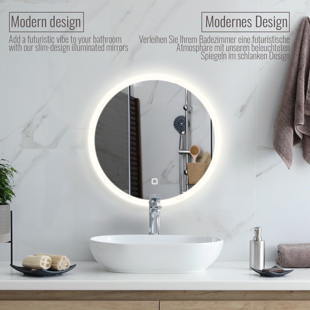 Vannitoa peegel, ümmargune, LED, puutetundlik, 60cm цена и информация | Vannitoa peeglid | kaup24.ee