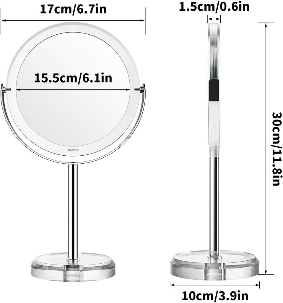 Kosmeetikapeegel Beautifive, 1 tk hind ja info | Meigikotid, lauapeeglid | kaup24.ee
