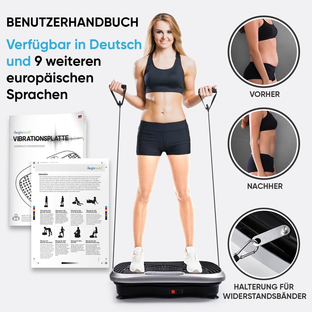 Vibratsioonitreener WeightWorld TD006C-12, Bluetooth, 5 treeningprogrammi, must hind ja info | Teised trenažöörid | kaup24.ee