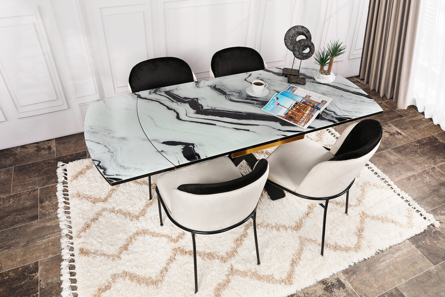2-tooliline komplekt Kalune Design Dore 145 V2, must/valge цена и информация | Söögitoolid, baaritoolid | kaup24.ee