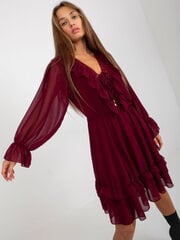 бордовое платье в стиле бохо с рюшами и вырезом с узлом och bella цена и информация | Платья | kaup24.ee