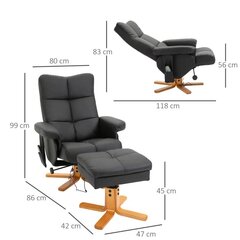 HOMCOM, массажное кресло с подставкой для ног, наклон 145°, с 10 точками вибрации, искусственная кожа, черный, 80 x 86 x 99 см цена и информация | Кресла | kaup24.ee