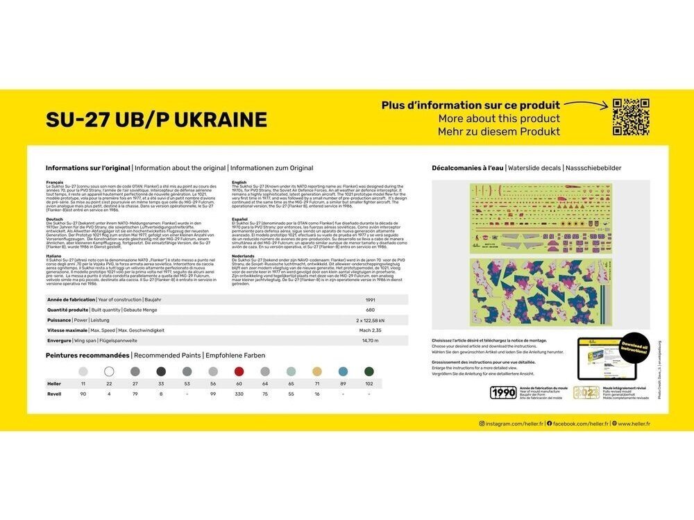 Heller - Su-27 UB/P Ukraine mudeli komplekt, 1/72, 56371 hind ja info | Klotsid ja konstruktorid | kaup24.ee