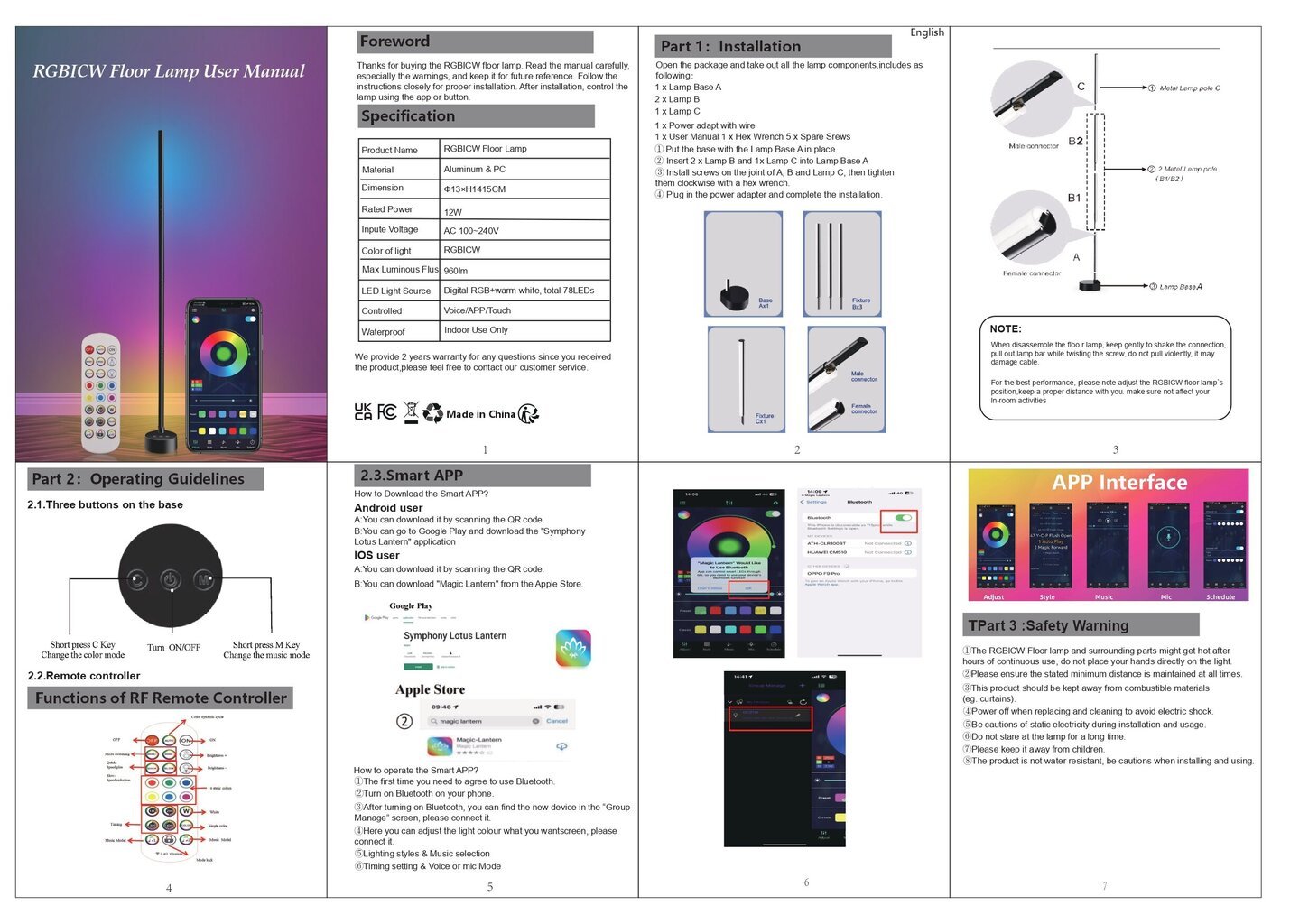 Smart RGB LED põrandalamp G.Lux GD-Rainbow-F Black цена и информация | Põrandalambid | kaup24.ee