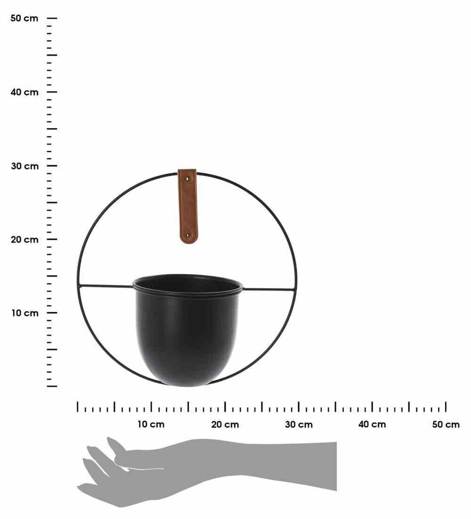 Metallist riputatav lille- ja maitsetaimepott 30 cm Metallist riputatav lille- ja maitsetaimepott koju ja aeda, ümmarguse servaga ja nahast riputusrihmaga, läbimõõt 30 cm ja poti mõõtmed: 15x14 cm hind ja info | Dekoratiivsed lillepotid | kaup24.ee