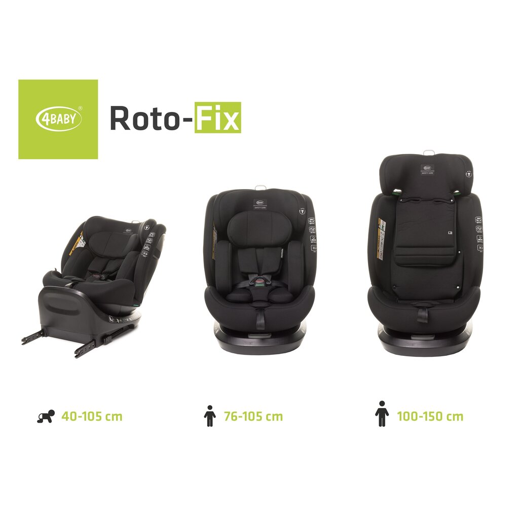 Turvatool 4Baby Roto-Fix I-Size, 0-36 kg, black hind ja info | Turvatoolid | kaup24.ee