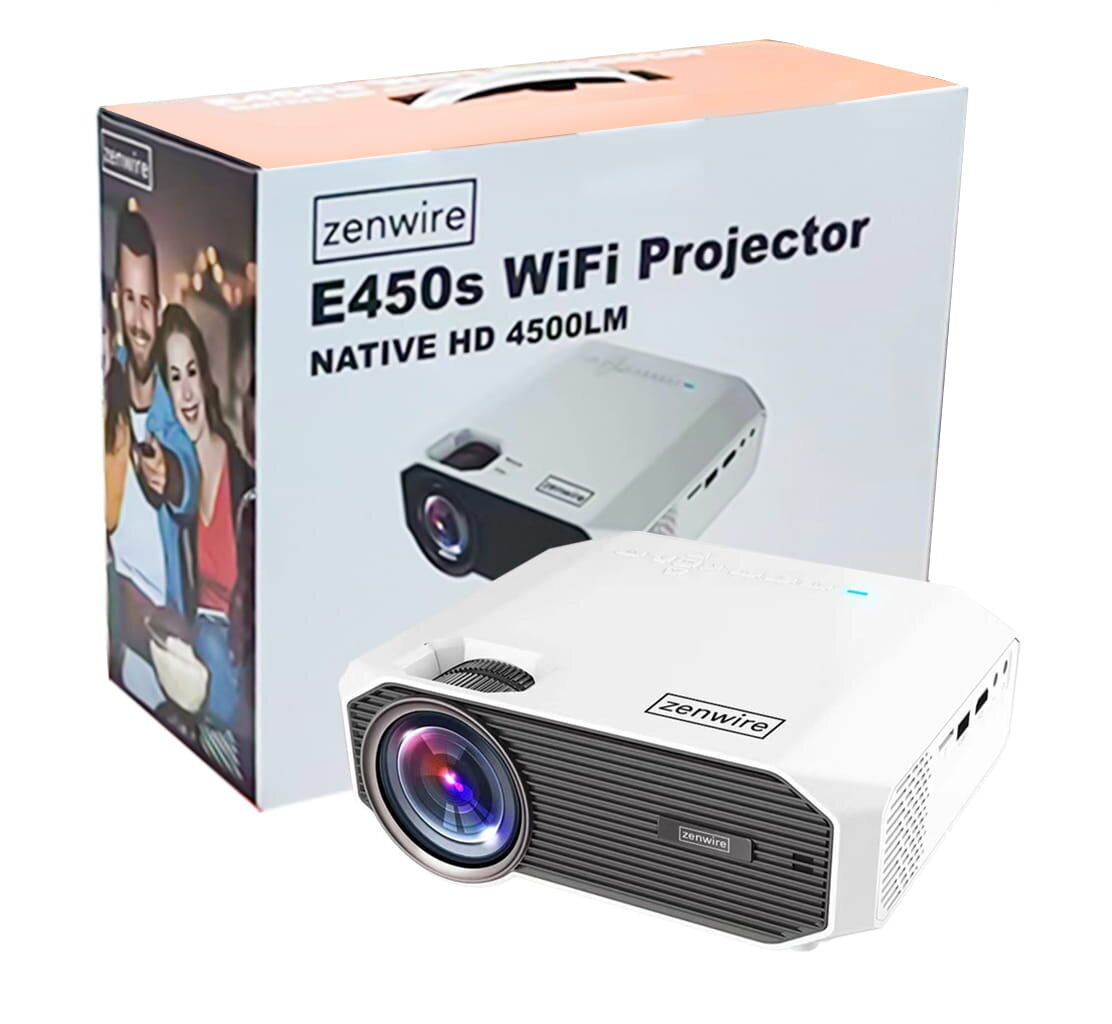 Mini WiFi projektor Kaasaskantav Full HD Bluetooth projektor telefonile 4500 lm 1500:1 HDMI USB LED Zenwire e450s hind ja info | Projektorid | kaup24.ee