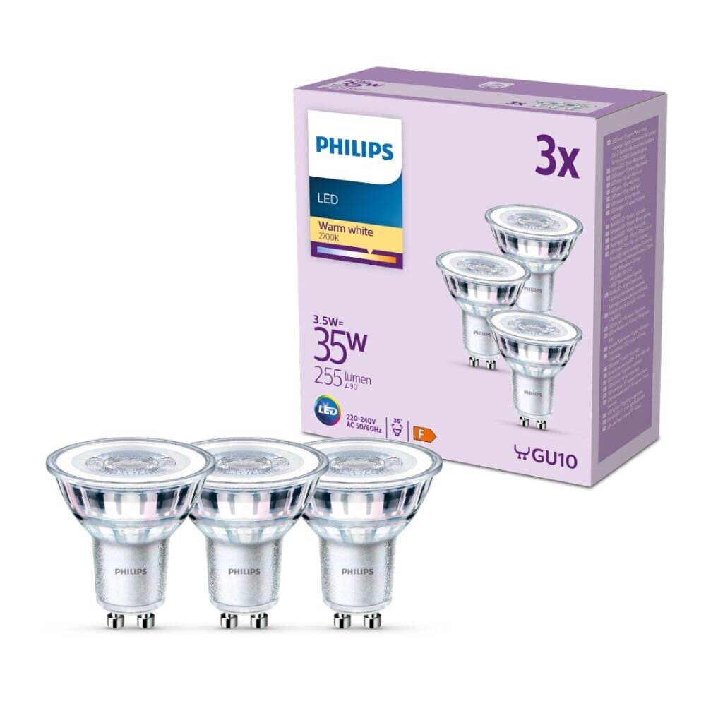 Philips LED pirnid Classic 3,5W (ekv 35W) 255lm GU10 2700K 36D, 3 tk цена и информация | Lambipirnid, lambid | kaup24.ee