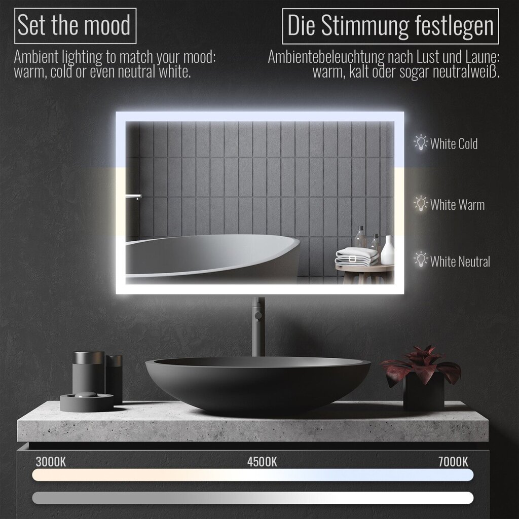 Vannitoa peegel, LED, puutetundlik 100x60cm цена и информация | Vannitoa peeglid | kaup24.ee