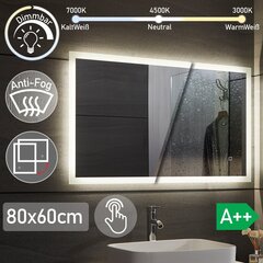 Vannitoa peegel, LED, puutetundlik 80x60cm цена и информация | Зеркала | kaup24.ee