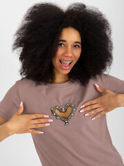 коричневая хлопковая футболка с аппликацией и вырезом цена и информация | Женские футболки | kaup24.ee