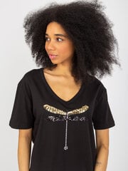 черная футболка с аппликациями и v-образным вырезом цена и информация | Женские футболки | kaup24.ee
