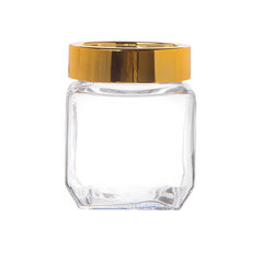 Квадратная стеклянная емкость с золотой крышкой, 500 мл. цена и информация | Посуда для хранения еды | kaup24.ee
