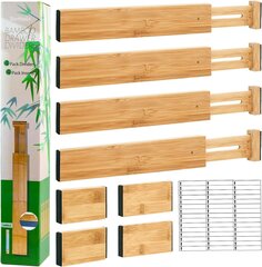 Регулируемые бамбуковые органайзеры для ящиков, 4шт, коричневые  цена и информация | Столовые и кухонные приборы | kaup24.ee