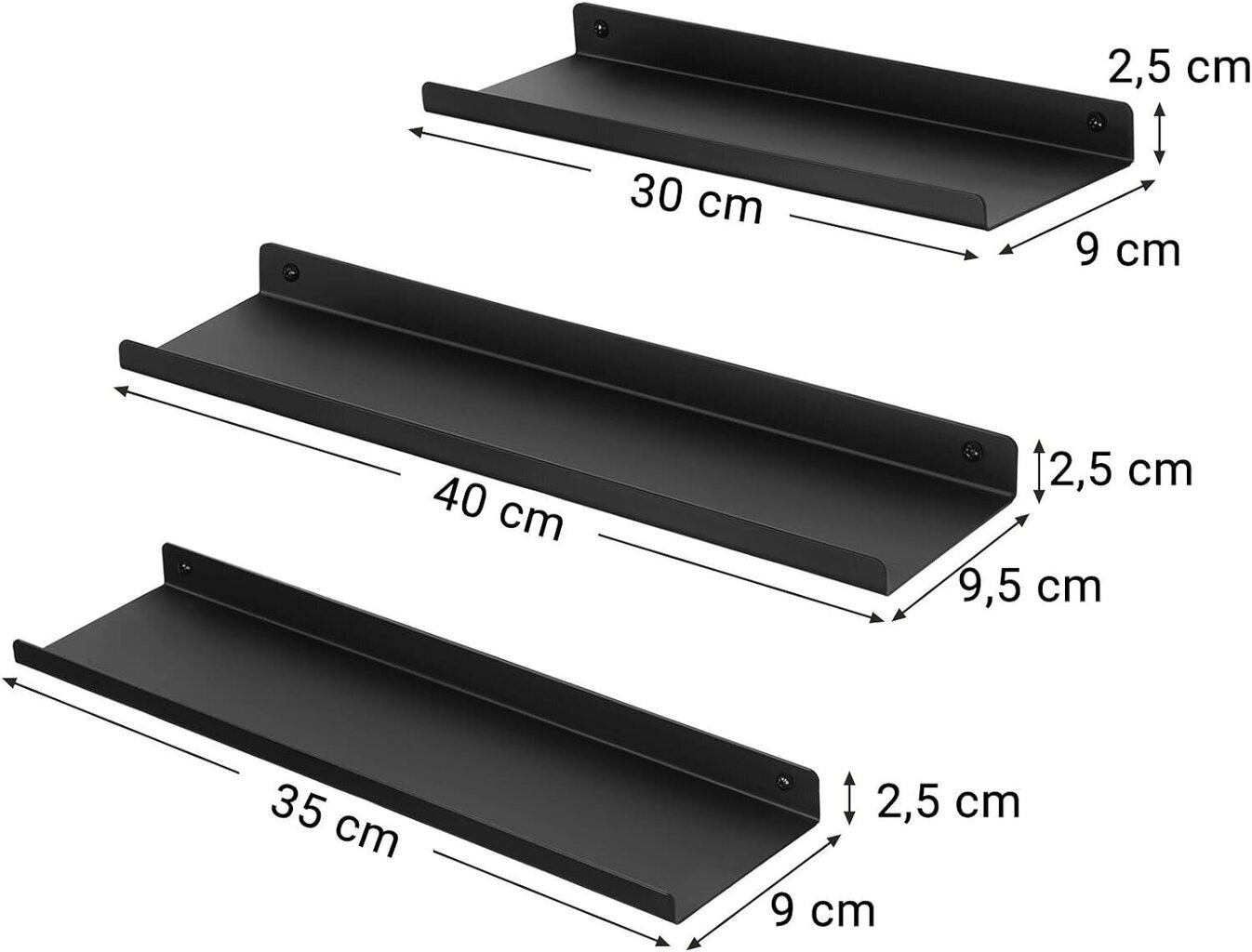 Seinariiulite komplekt Songmics, LFS12BK, 3tk, must hind ja info | Riiulid | kaup24.ee