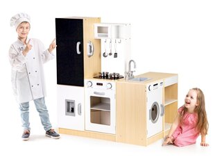 Деревянная кухня для детей Ecotoys, белый и черный цена и информация | Игрушки для девочек | kaup24.ee