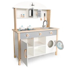 Деревянная мини-кухня XXL Ecotoys, белая и серая цена и информация | Игрушки для девочек | kaup24.ee