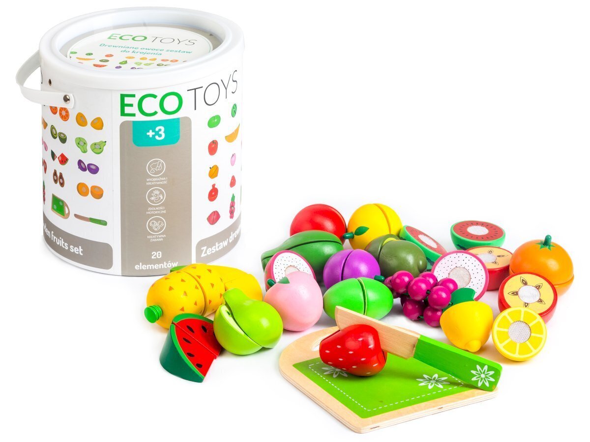 Puidust puuviljad Ecotoys, 20 tk hind ja info | Tüdrukute mänguasjad | kaup24.ee