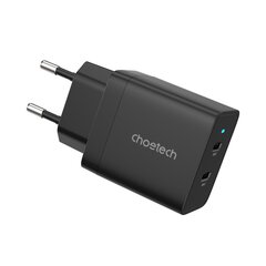 Сетевая зарядка Choetech Q5006 2xUSB-C PD40W черная цена и информация | Зарядные устройства для телефонов | kaup24.ee