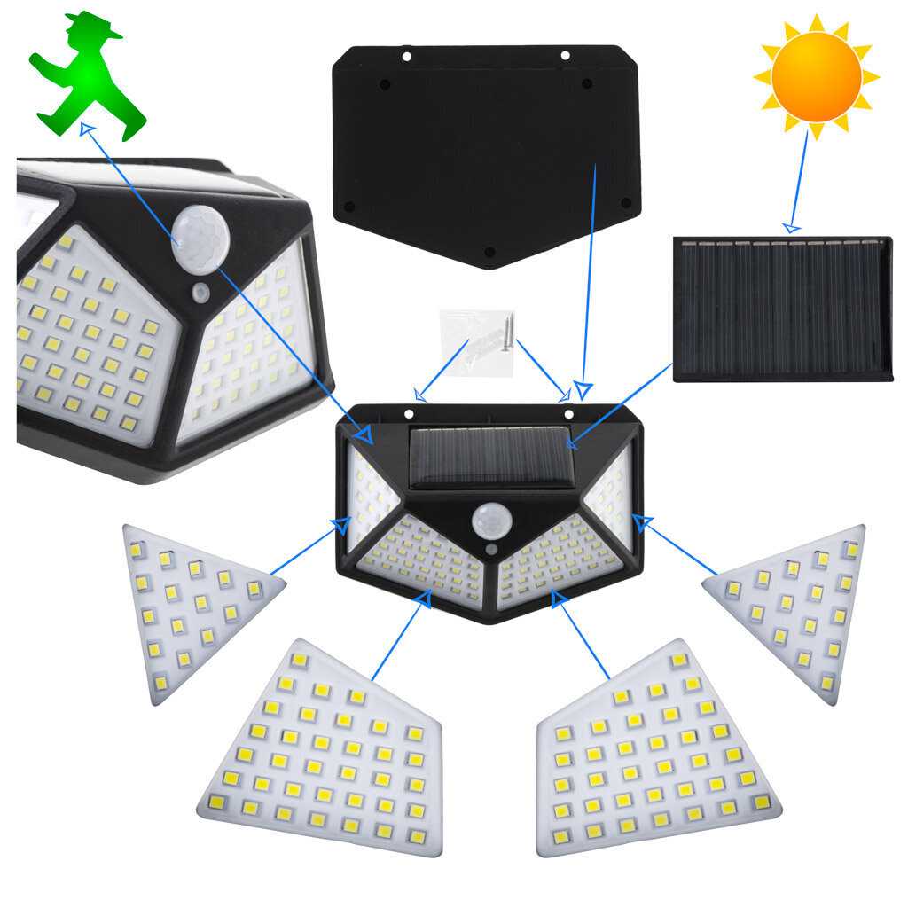 LED taustavalgustusega päikesepaneeliga liikumisanduriga lamp, must цена и информация | Aia- ja õuevalgustid | kaup24.ee