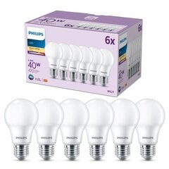 Philips LED pirn 4,9W (ekv 40W) 470lm A60 E27 2700K, 6tk hind ja info | Philips Valgustus ja elektriseadmed | kaup24.ee