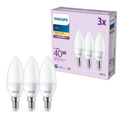 Philips LED pirn 4,9W (ekv 40W) 470lm B35 E14 2700K, 3 tk цена и информация | Лампочки | kaup24.ee