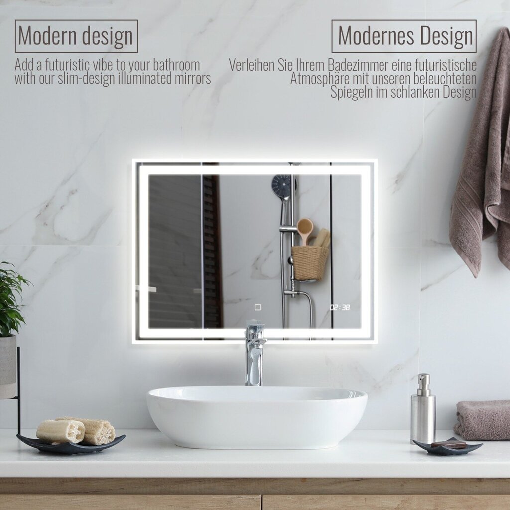 Vannitoa peegel, LED, digikell, puutetundlik 80x60cm hind ja info | Vannitoa peeglid | kaup24.ee