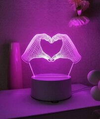 3D LED-öölamp Südamekuju kätest цена и информация | Детские светильники | kaup24.ee