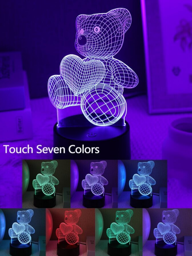 3D LED-öölamp karu südamega hind ja info | Lastetoa valgustid | kaup24.ee