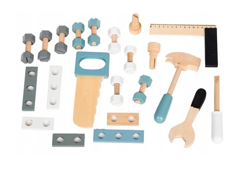Puidust töötoalaud tööriistadega Ecotoys, 32 tk цена и информация | Poiste mänguasjad | kaup24.ee