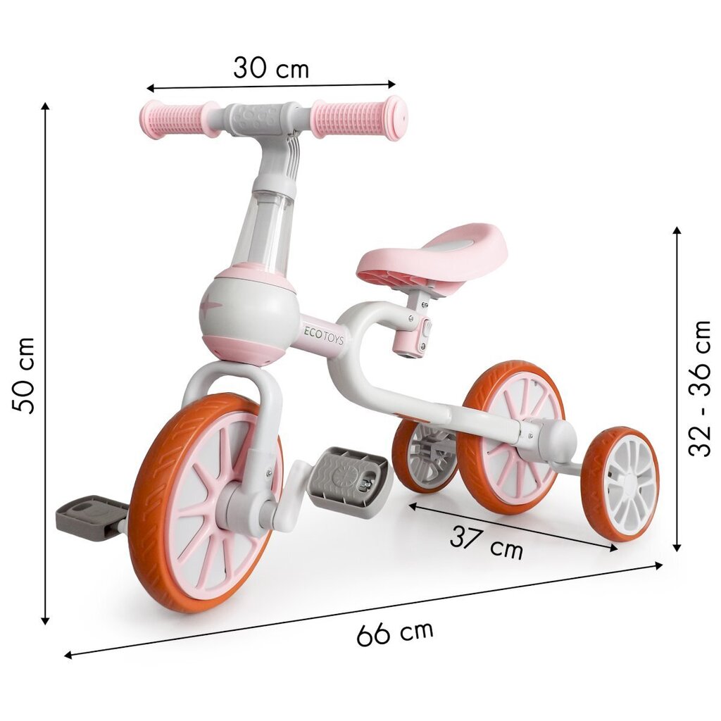 Jalgratas 4in1 pedaalide ja külgratastega Eco Toys, LC-V1311, roosa hind ja info | Kolmerattalised jalgrattad | kaup24.ee