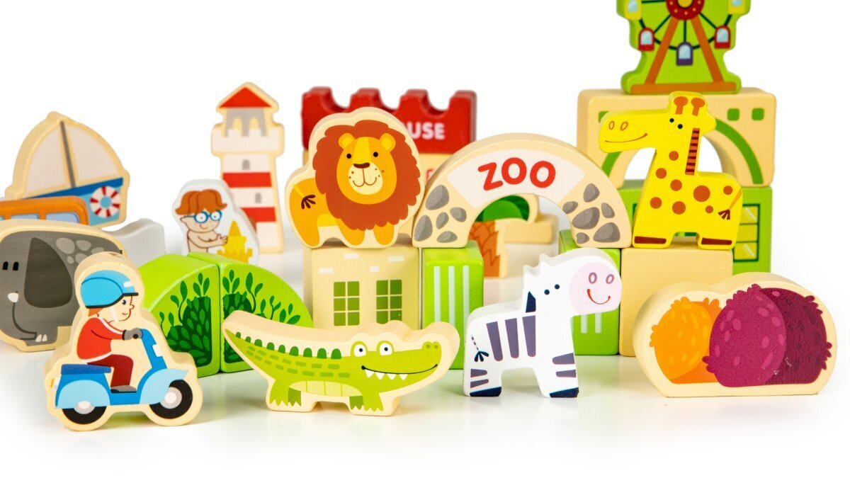 Puitklotsid Ecotoys City and Zoo, 120 tk цена и информация | Klotsid ja konstruktorid | kaup24.ee