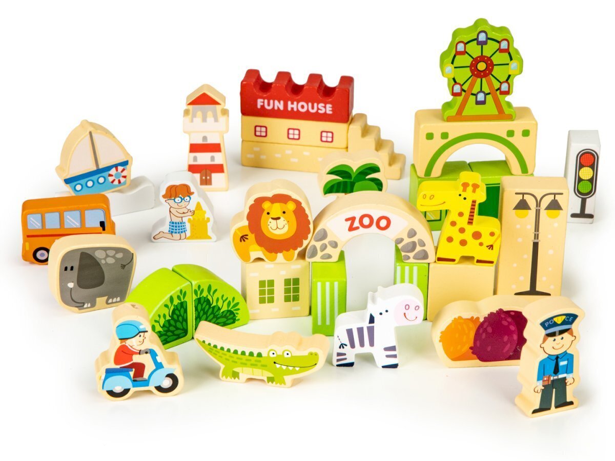 Puitklotsid Ecotoys City and Zoo, 120 tk цена и информация | Klotsid ja konstruktorid | kaup24.ee