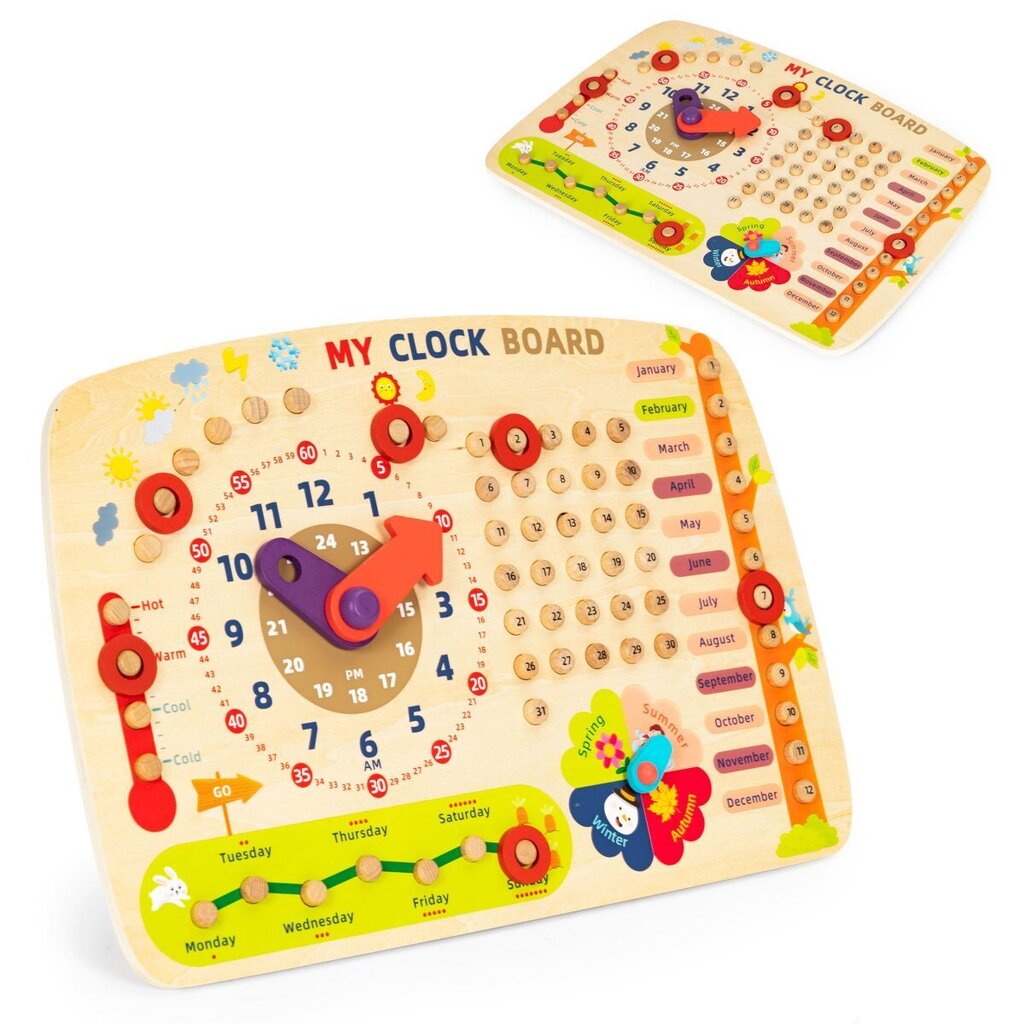 Puidust õppetahvliga kalenderkell Ecotoys hind ja info | Arendavad mänguasjad | kaup24.ee