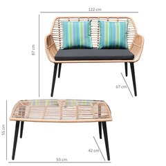 Rotangist aiamööbli komplekt, diivan ja 2 tooli, helepruun hind ja info | Aiamööbli komplektid | kaup24.ee