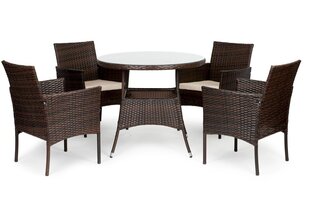 Комплект садовой мебели из ротанга с 4 стульями и круглым столом со стеклянной столешницей, коричневый цена и информация | Комплекты уличной мебели | kaup24.ee