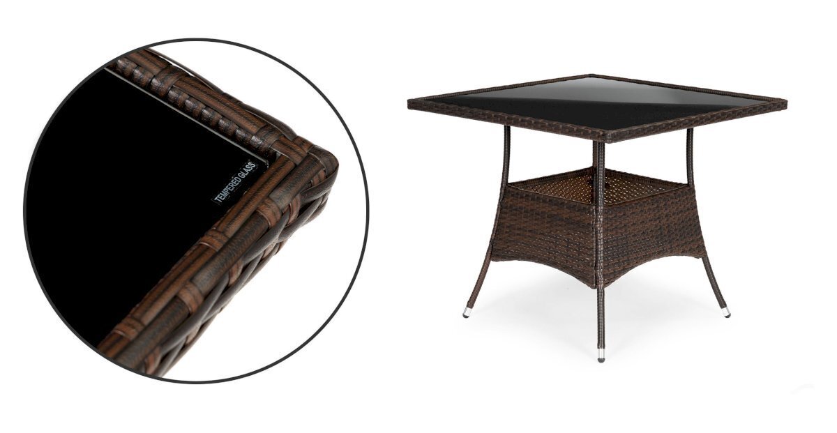 Rotangist aiamööbli komplekt 4 tooli ja klaasplaadiga lauaga, pruun hind ja info | Aiamööbli komplektid | kaup24.ee