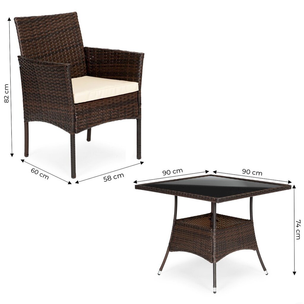 Rotangist aiamööbli komplekt 4 tooli ja klaasplaadiga lauaga, pruun hind ja info | Aiamööbli komplektid | kaup24.ee