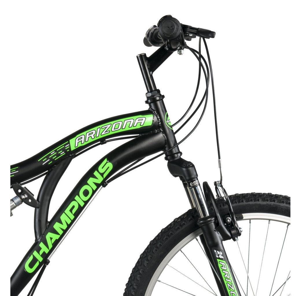 Noorukite jalgratas Champions 24 Arizona (ARI.2402) must/roheline hind ja info | Jalgrattad | kaup24.ee