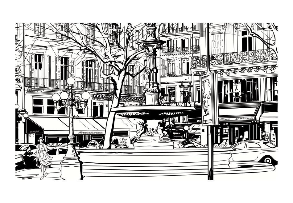 Fototapeet - Sketch of parisian fountain hind ja info | Fototapeedid | kaup24.ee
