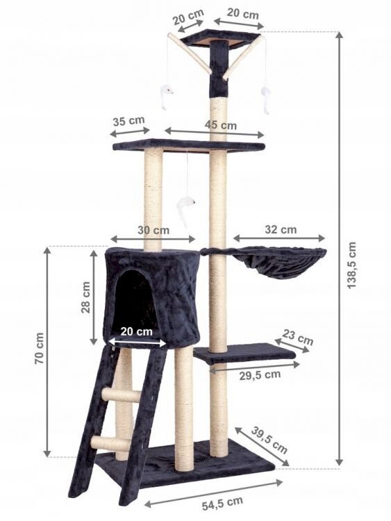 Kassimaja kraapimispostiga, 138 cm, hall цена и информация | Kassi kraapimispuud | kaup24.ee