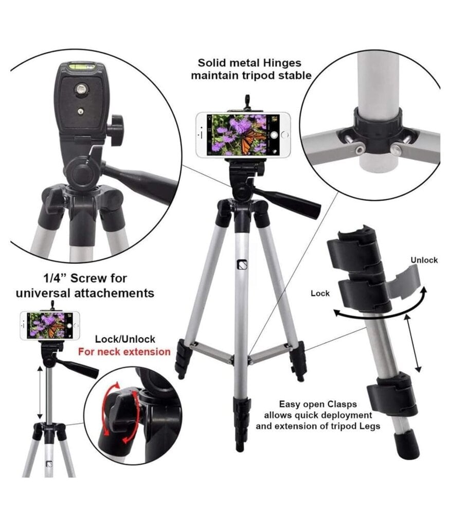 Kaasaskantav statiiv kaameratele ja mobiilseadmetele Careflection Tripod-3110 hind ja info | Statiivid | kaup24.ee