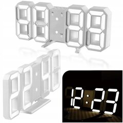 Электронные часы с будильником и 3D LED-дисплеем, белые, 21,5 x 8,7 x 4 см. цена и информация | Часы | kaup24.ee