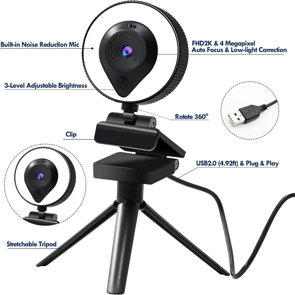 kuvanspok 2K voogesituse veebikaamera sülearvutile hind ja info | Arvuti (WEB) kaamerad | kaup24.ee