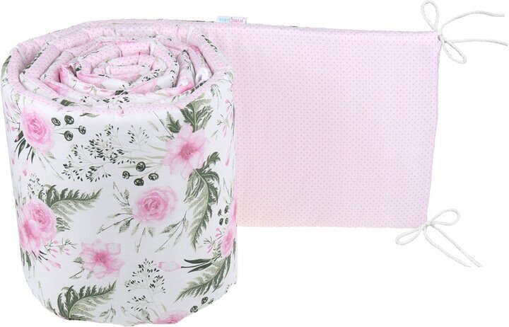 Pehme võrevoodi kaitse Babymam, 180x30 cm, White/Pink цена и информация | Laste ohutustarvikud | kaup24.ee