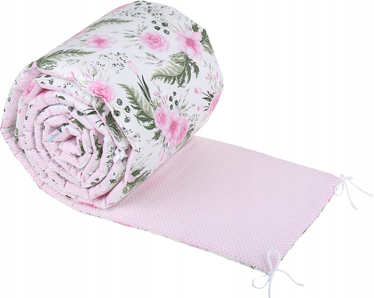 Pehme võrevoodi kaitse Babymam, 180x30 cm, White/Pink цена и информация | Laste ohutustarvikud | kaup24.ee