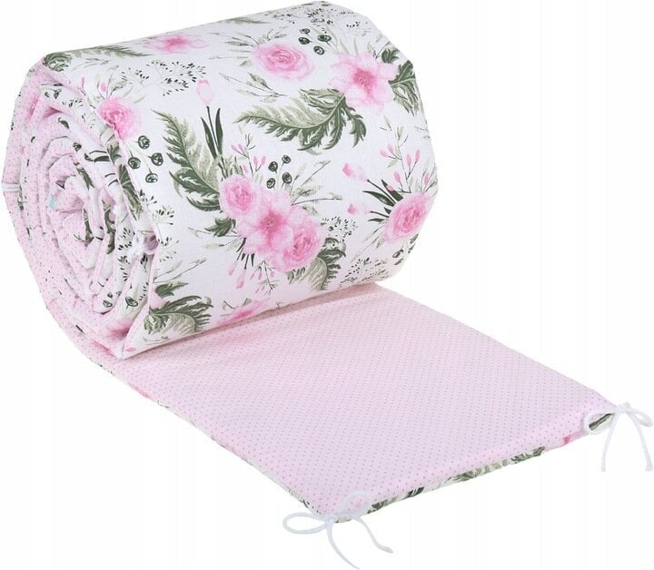 Pehme võrevoodi kaitse Babymam, 180x30 cm, White/Pink цена и информация | Laste ohutustarvikud | kaup24.ee